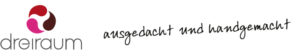 Drei-Raum Logo mit Claim ausgedacht und handgemacht